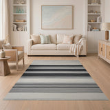 Modern Black White Striped Woven Area Rug