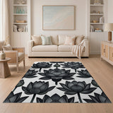 Black Lotus Blossom Pattern Area Rug