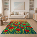 Vibrant Red Poppy Meadow Area Rug