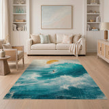 Teal Surf Wave Surfer Coastal Area Rug
