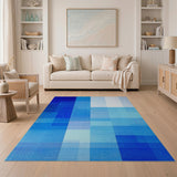 Geometric Modern Blue and Teal Modern Blue Geometric Block Area Rug