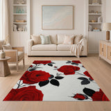 Red Roses Floral Pattern Area Rug
