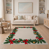 Festive Evergreen Wreath Border Area Rug