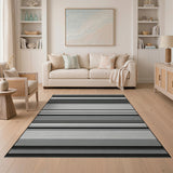 Bold Black White Striped Geometric Black and White Rug