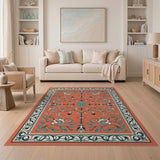Orange Teal Floral Persian Medallion Rug