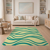 Teal Waves on Yellow Abstract Area Rug