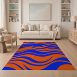 Vibrant Blue Orange Wavy Geometric Area Rug