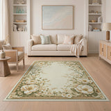 Beige and Neutral Vintage Peony Floral Border Area Rug