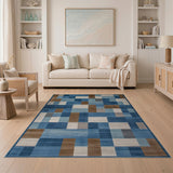 Blue Patchwork Geometric Area Rug