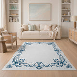 Blue and Teal Ornate Navy Blue Floral Border Rug
