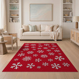 Red Area Rug with White Snowflakes