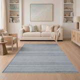 Modern Grey Horizontal Stripe Fringed Rug