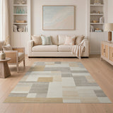 Neutral Geometric Block Beige and Neutral Area Rug