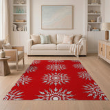 Red Snowflake Pattern Area Rug