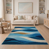 Wavy Blue Geometric Area Rug