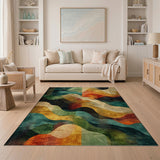 ODIKA Abstract Wavy Landscape Washable Area Rug - Non-Slip Low Pile Multi-Color Carpet