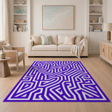 Purple Purple Maze Labyrinth Geometric Area Rug