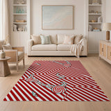 Whimsical Red Striped Cartoon Swirl Rug