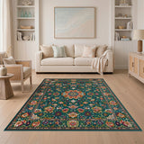 Vibrant Teal Green Persian Floral Rug