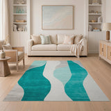 Teal Abstract Wave Blue and Teal Area Rug