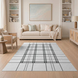 Geometric Modern Crisp Black White Geometric Grid Area Rug