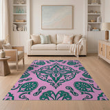 Vibrant Pink Green Traditional Persian Area Rug