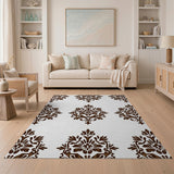 Ornate Brown Floral Damask Area Rug