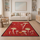 Red Whimsical Red Mushroom Fern Area Rug