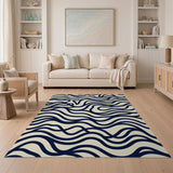 Bold Navy Wave Abstract Area Rug