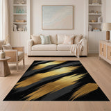 Gold Metallic Brushstroke Black Area Rug