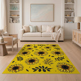 Floral Vintage Vibrant Yellow Sunflower Pattern Area Rug