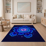 Neon Blue Fractal Dragon Mandala Rug