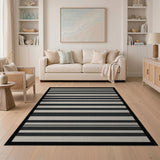 Geometric Modern Black White Striped Woven Area Rug