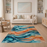 Blue and Teal Abstract Area Teal Ocean Waves Abstract Area Rug