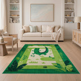 Playful Green Crocodile Kids Green Area Rug