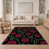 Red Roses on Black Floral Area Rug