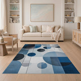 Abstract Blue Circles Geometric Area Rug