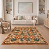 Vibrant Orange Geometric Southwestern Rug