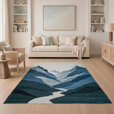Blue and Teal Geometric Blue Mountain Peaks Area Rug