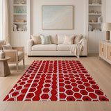 Bold Red Hexagon Star Geometric Area Rug