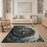 Grey Ornate Distressed Compass Rose Area Rug
