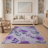 Purple Peony Watercolor Floral Area Rug