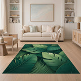 Green Lush Layered Monstera Leaves Green Area Rug