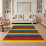 Rainbow Striped Wood Plank Washable Area Rug