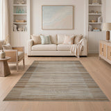 Distressed Beige Striped Woven Area Rug