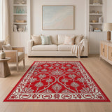 Red Traditional Persian Floral Motif Area Rug