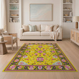 Yellow Vibrant Yellow Peony Floral Area Rug