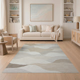 Abstract Area Beige and Neutral Abstract Wavy Beige Neutral Area Rug