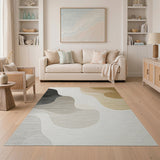 Abstract Wavy Beige Neutral Area Rug
