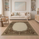 Gold and Silver Ornate Gold Baroque Floral Border Area Rug